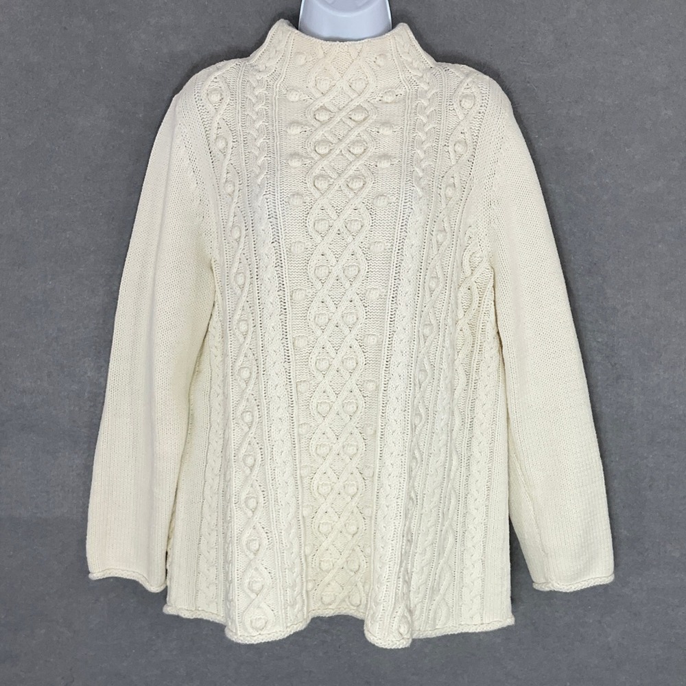 Talbots Plus Cable Knit Mock Neck Sweater Textured Pullover Ivory Cream Sz L